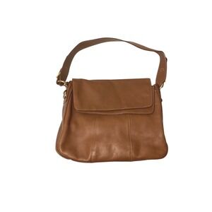 Etienne Aigner Brown Leather Shoulder Bag Flap Top Crossbody Handbag Brass Trim